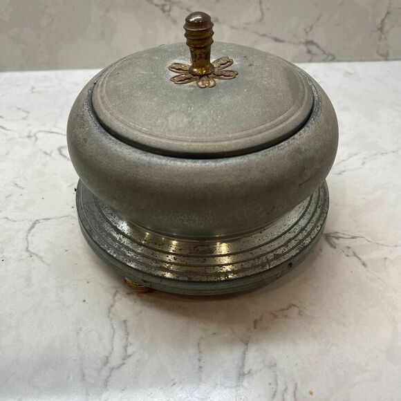 Other - Antique Power Puff Music Box Gray Silver Rock-A-Bye-Baby Plays with Lid Works